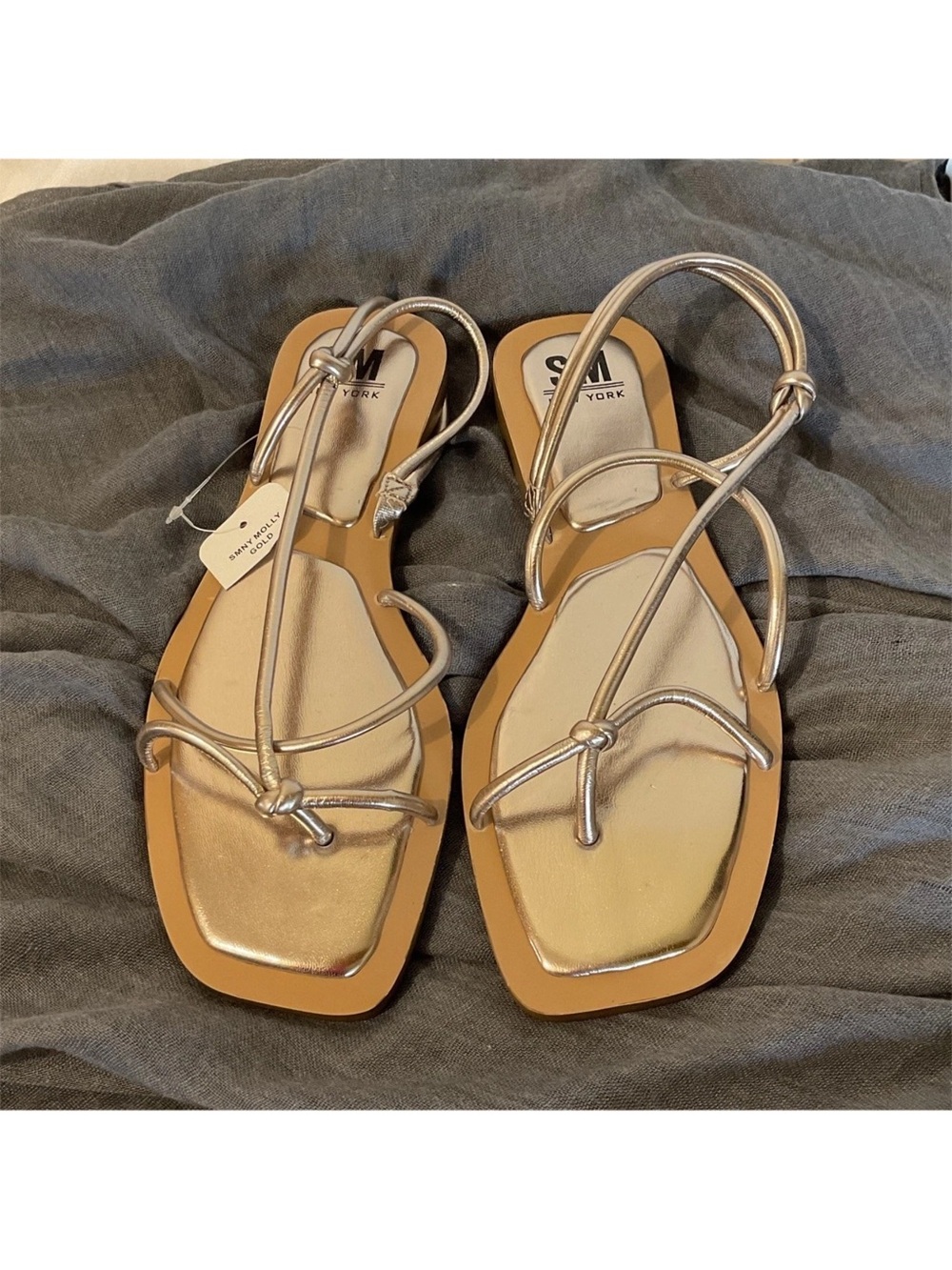 SM New York Silver Knot Strappy Flat Sandals